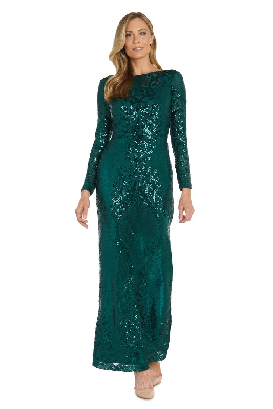 Anniversary Sale Nightway 22269 Long Sleeve Patterned Sequin Formal Dress
