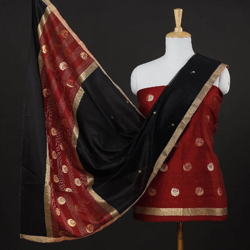 Deep Discounts Maroon - 2pc Handloom Chanderi Silk Zari Buti Suit Material Set