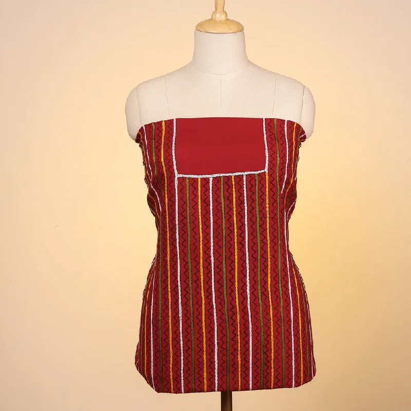 Price Drop Red - Bengal Kantha Embroidered Pure Cotton Kurta Material