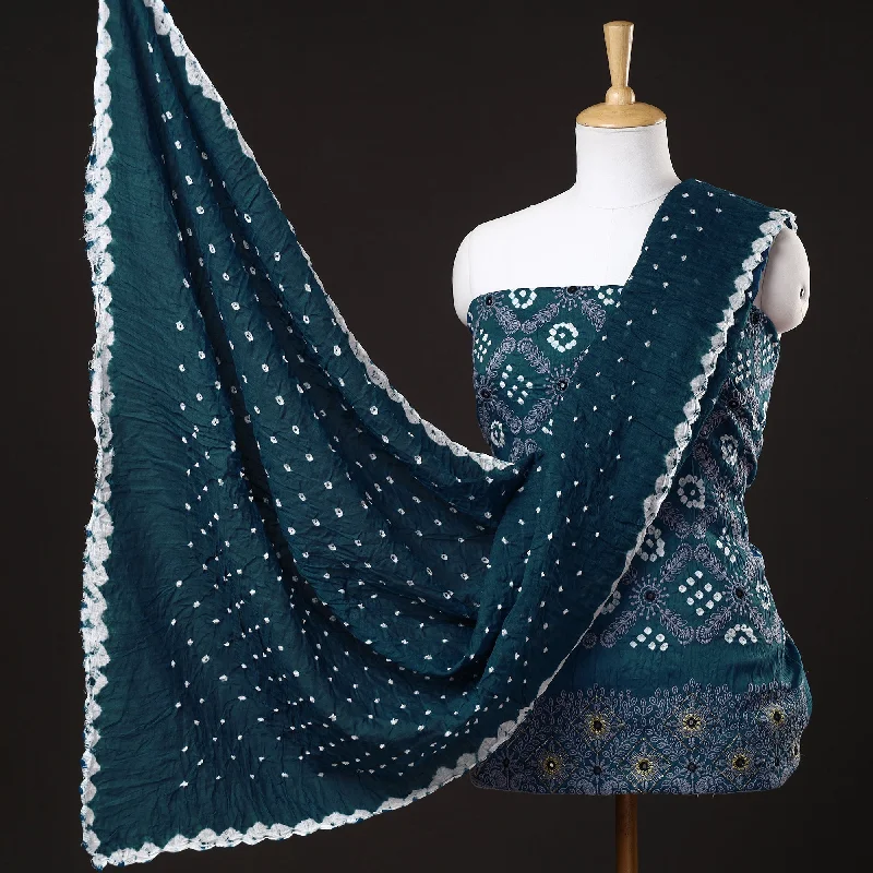 Unmissable Offer Green - 3pc Kutch Bandhani Tie-Dye Mirror Work Satin Cotton Suit Material Set 40 Unmissable Offer Green - 3pc Kutch Bandhani Tie-Dye Mirror Work Satin Cotton Suit Material Set 40