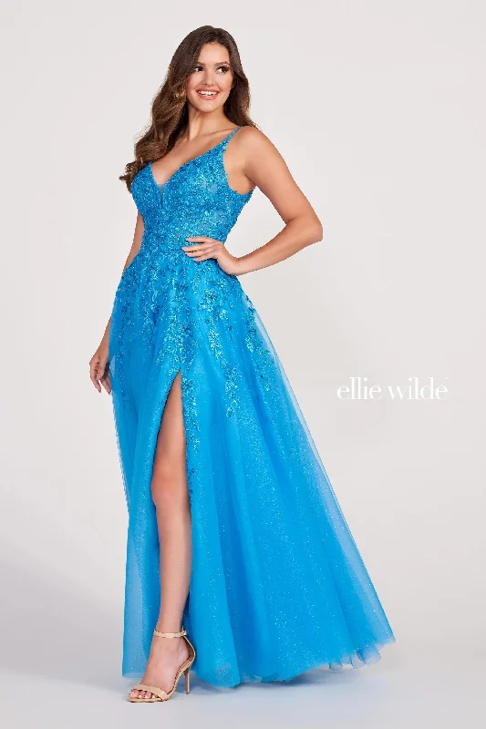 Price Break Ellie Wilde EW34089 Long Glitter Applique Prom Ball Gown