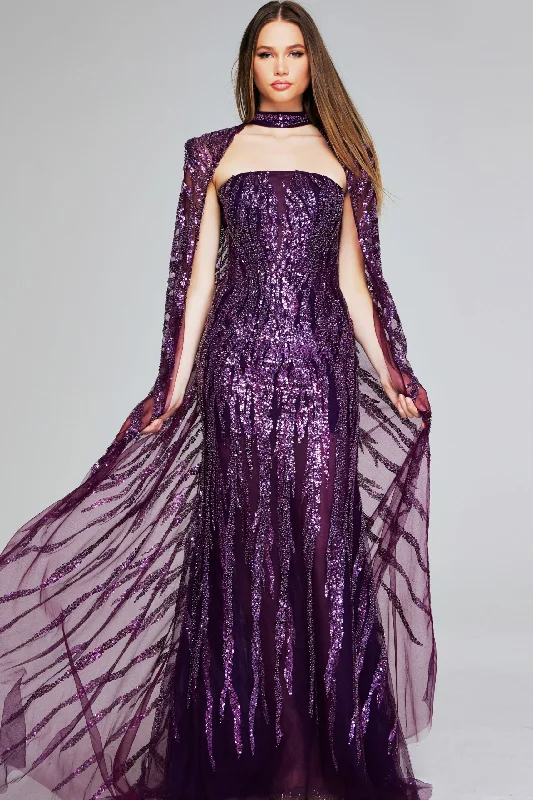 Year-End Sale Jovani 39046 Long Mermaid Formal Sequin Cape Dress