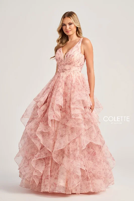 Amazing Deals Colette CL5273 Floral Glitter Long Prom Formal Ruffle Dress
