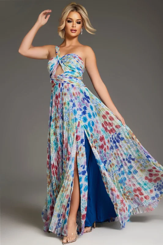 Incredible Offers Jovani 38689 Long Formal Pleated Floral Print Prom Dress