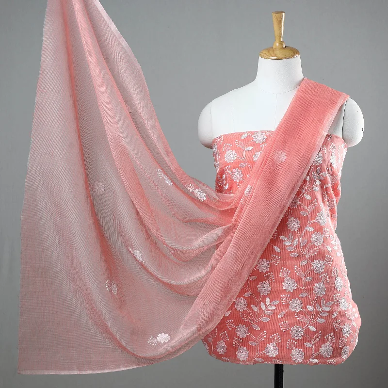 Unbeatable Prices Peach - 3pc Cotton Embroidered Kota Doria Dress Material 07