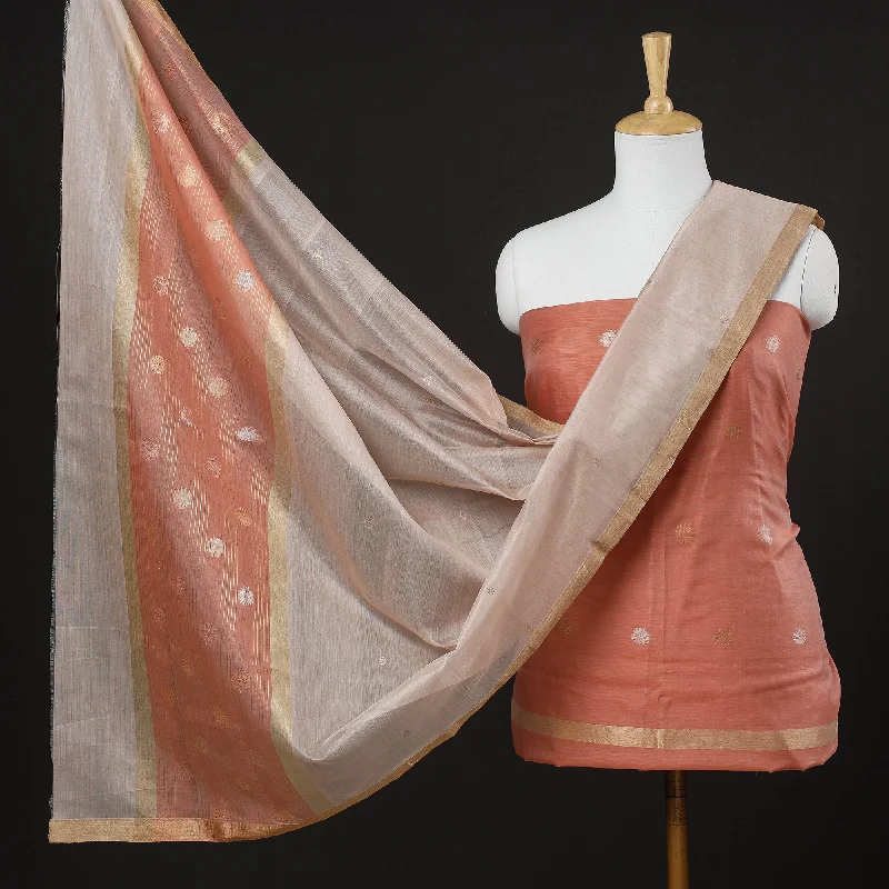 Limited Time Peach - 2pc Handloom Chanderi Silk Zari Buti Suit Material Set