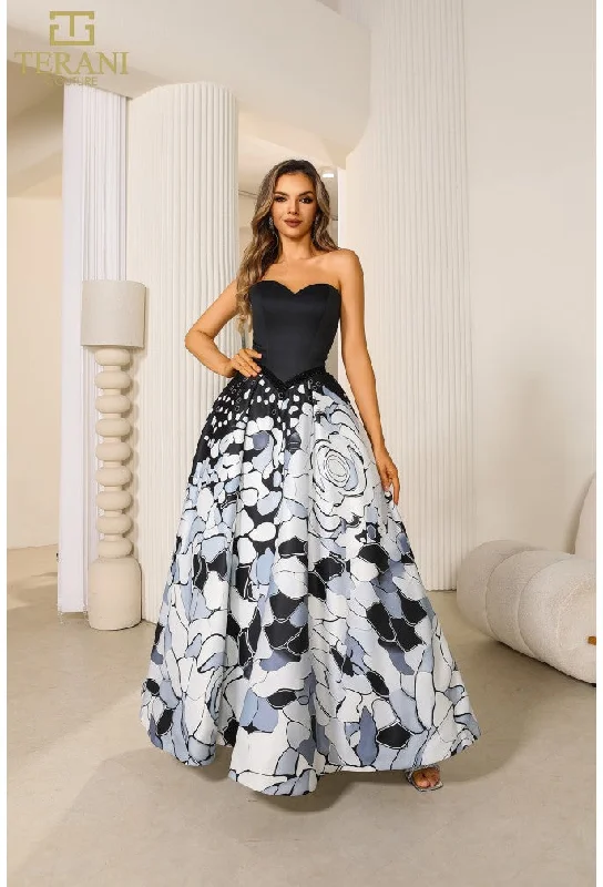 Final Markdown Terani Couture 251P4373 Printed Long Ball Gown Formal Prom Dress