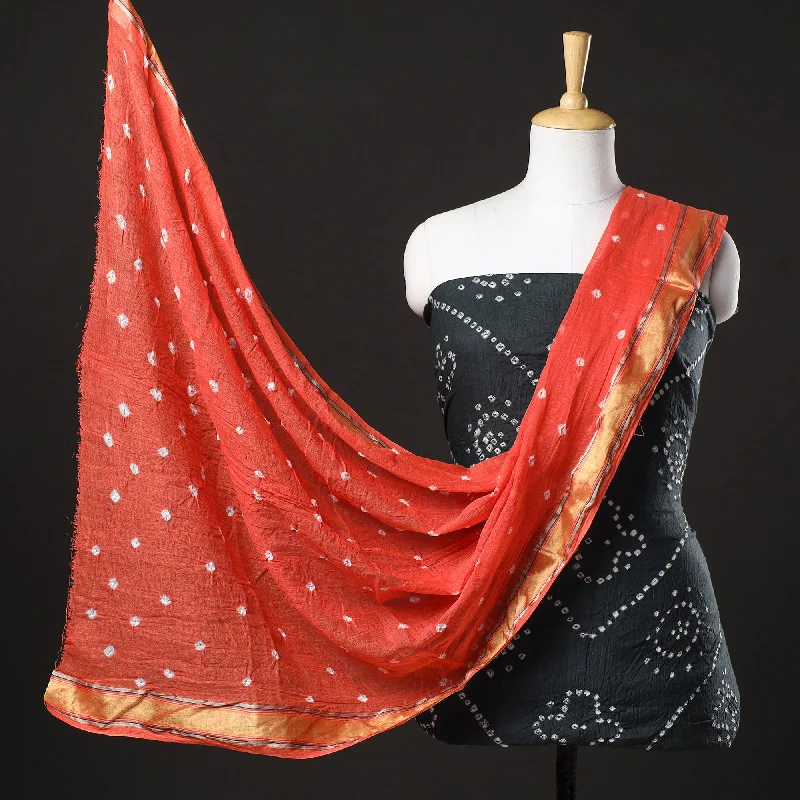 Today's Special Black - 3pc Kutch Bandhani Tie-Dye Satin Cotton Suit Material Set