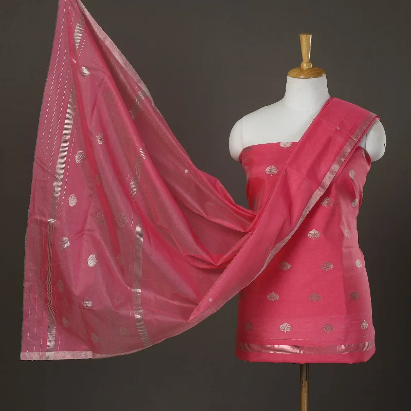 Best Bargains Pink - 2pc Zari Buti Handloom Chanderi Silk Dress Material 19