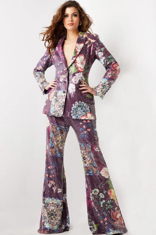 Price Reduction Jovani 26034 Sequin Long Floral Print Formal Pant Suit