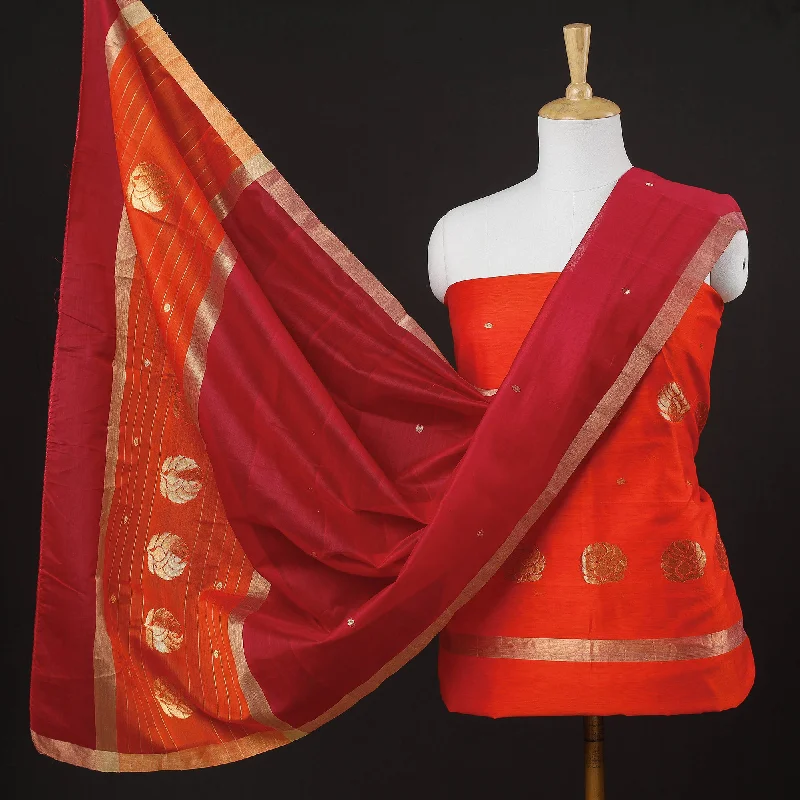 Hurry In Orange - 2pc Handloom Chanderi Silk Zari Buti Suit Material Set
