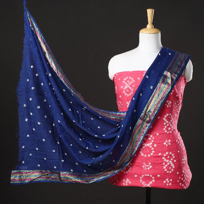 Hurry In Pink - 3pc Kutch Bandhani Tie-Dye Satin Cotton Suit Material Set