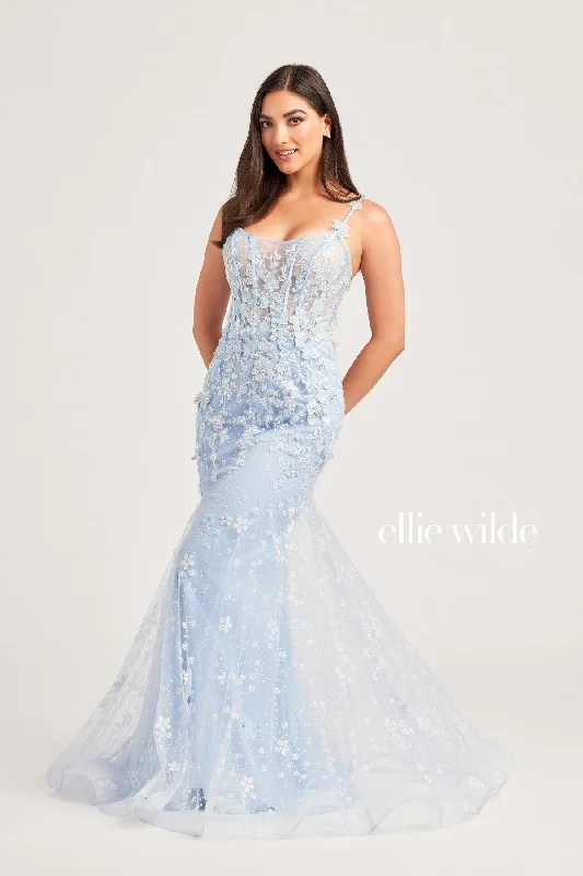 Amazing Deals Ellie Wilde EW35241 Fitted Long Formal Glitter Prom Gown