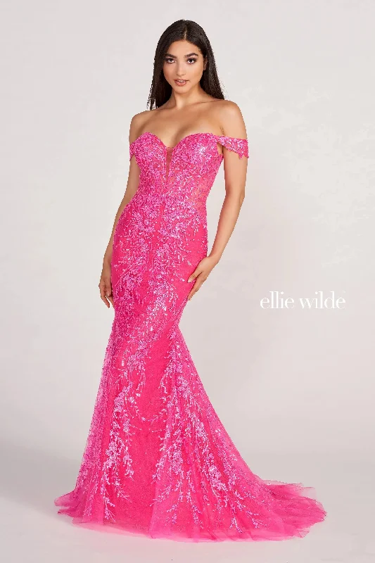 Daily Deals Ellie Wilde EW34007 Long Mermaid Formal Sequin Prom Dress