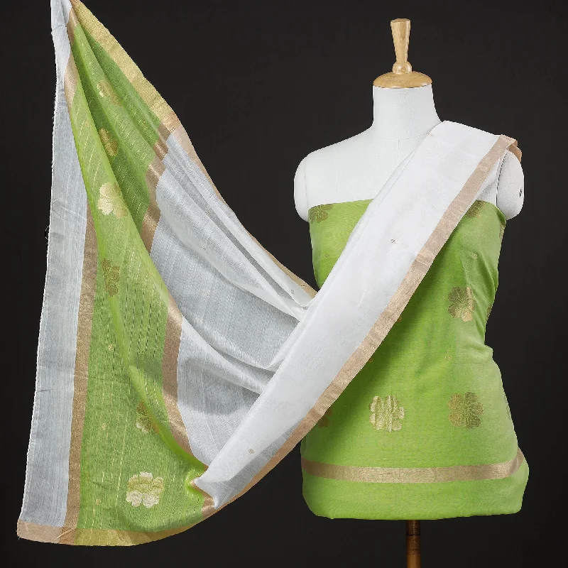 Massive Deals Green - 2pc Handloom Chanderi Silk Zari Buti Suit Material Set