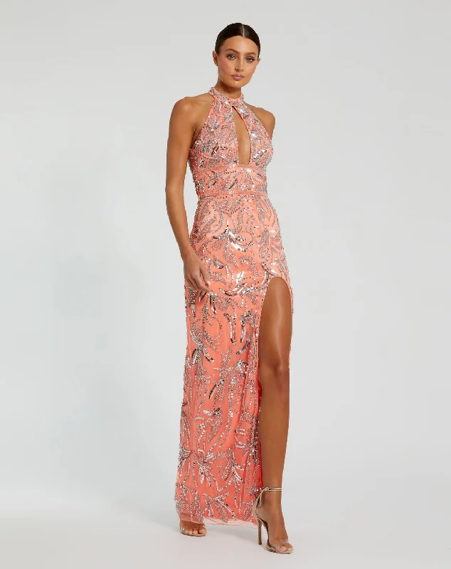 Major Savings Mac Duggal 6030 Long Fitted Slit Beaded Prom Formal Dress