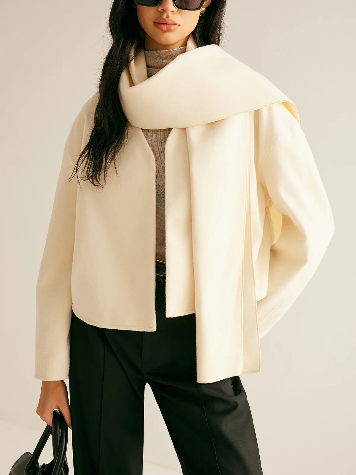 Blowout Deals Plain Short Coat With Scarf