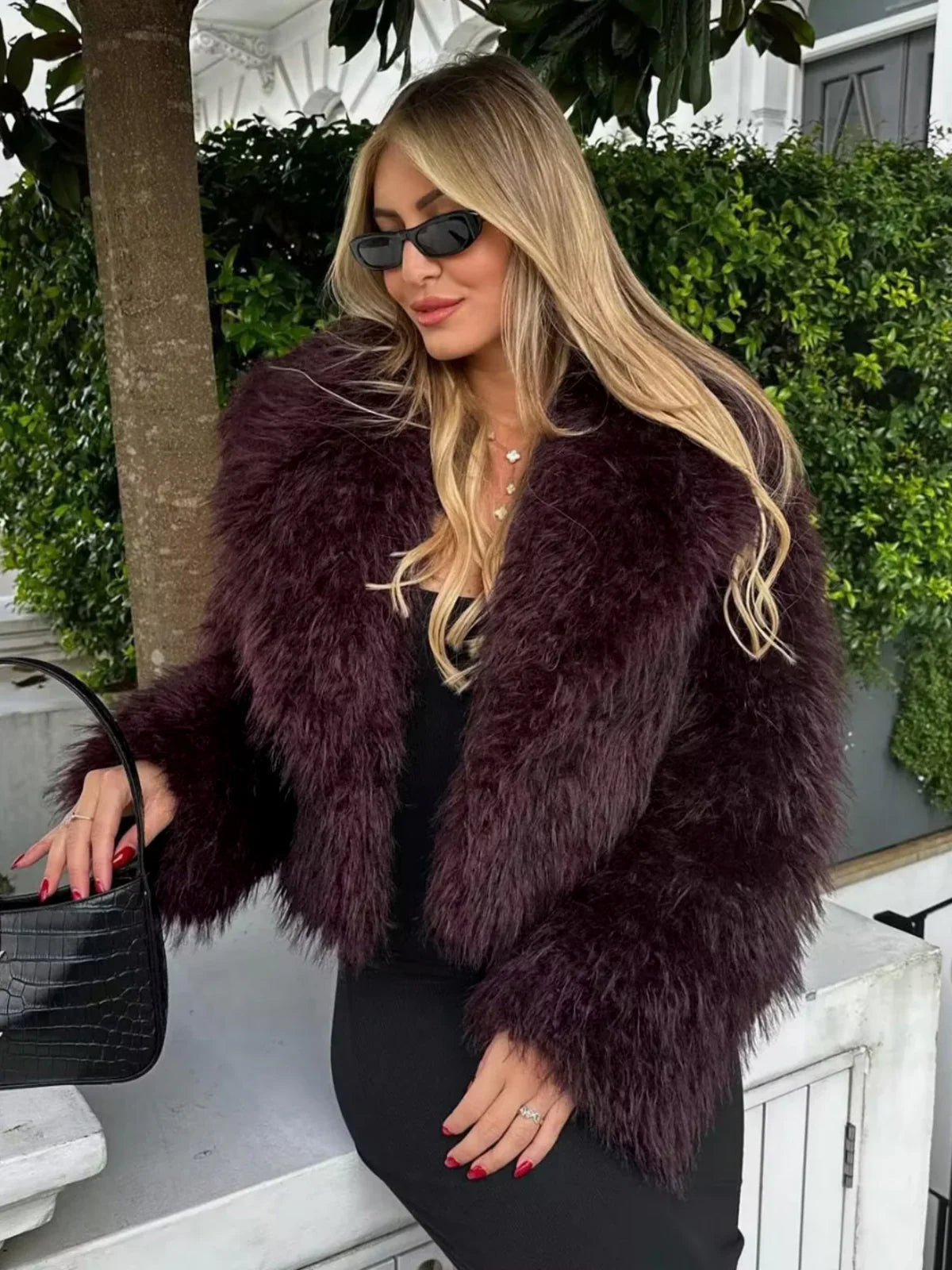Instant Discount Solid Faux Fur Collar Jacket
