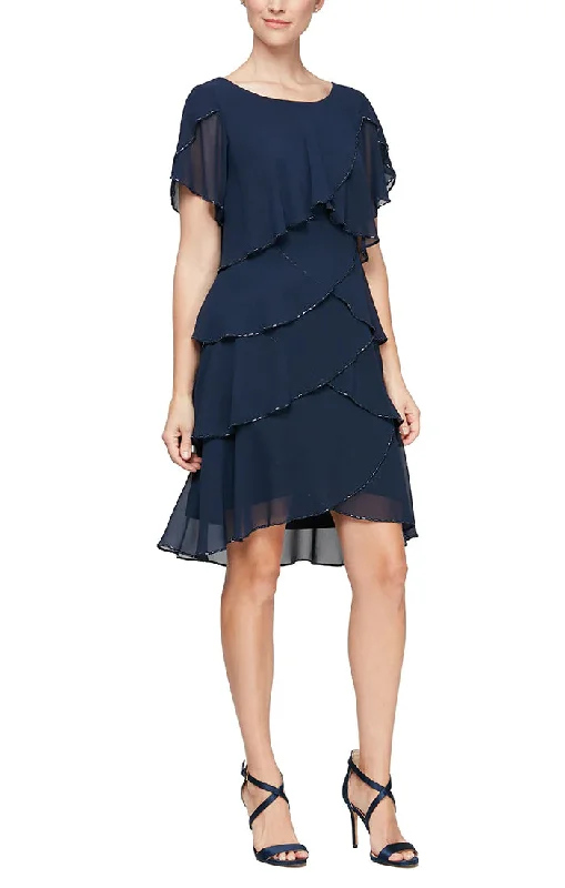 Act Now SL Fashions 9270656 Petite Jersey Overlay Short Dress