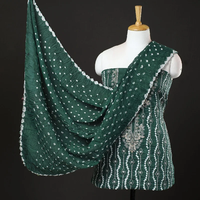 Act Fast Green - 3pc Kutch Bandhani Tie-Dye Sequin Work Satin Cotton Suit Material Set 01 Act Fast Green - 3pc Kutch Bandhani Tie-Dye Sequin Work Satin Cotton Suit Material Set 01