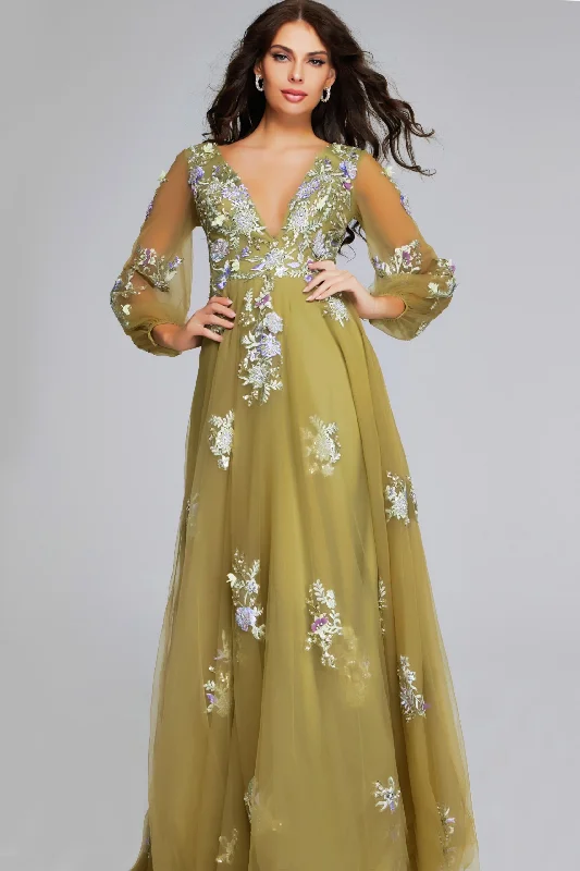 Price Reduction Jovani J37607 Floral Long Sleeve A line Formal Dress