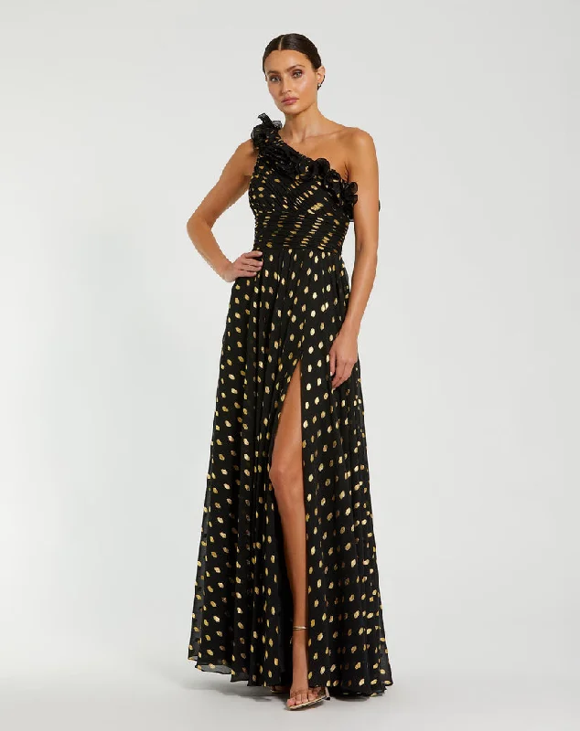 Deep Discounts Mac Duggal 49941 Long A Line Formal Polka Dot Prom Dress
