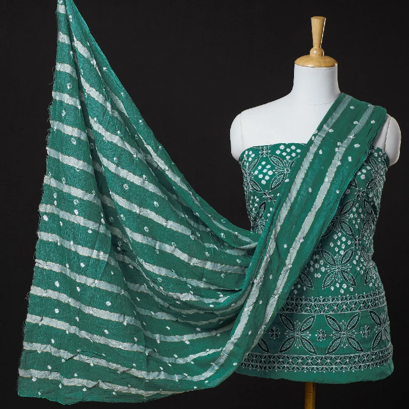 Savings Spectacular Green - 3pc Kutch Bandhani Tie-Dye Cotton Suit Material Set