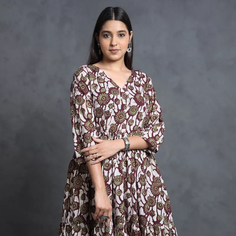 Special Savings Multicolor - Hand Batik Printed Cotton Flared Gher Dress