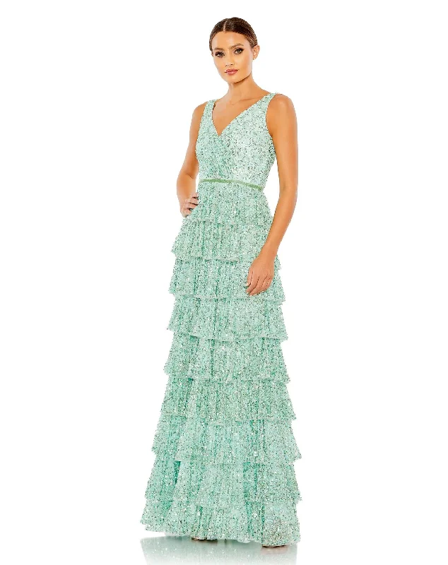 Final Markdown Mac Duggal 5627 Formal Ruffle Tiered Sequin Prom Long Dress