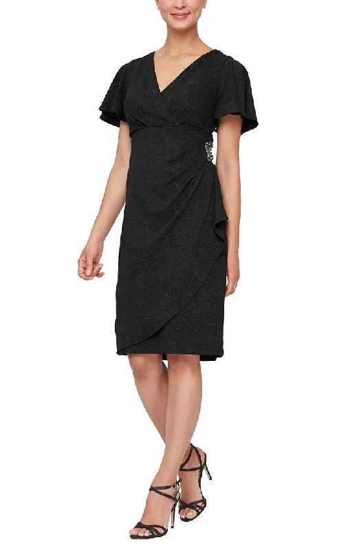 Referral Discount SL Fashions 9127166 Metallic Knit Sheath Short Dress