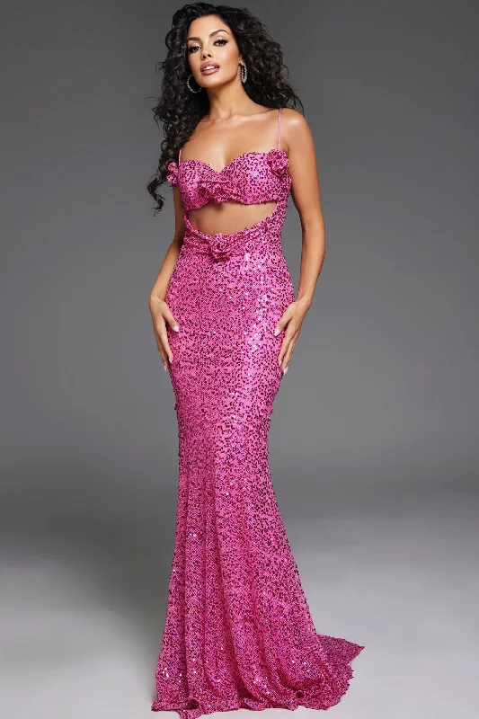 Super Savings Jovani D5403 Sequin Long Formal Floral Accent Prom Dress