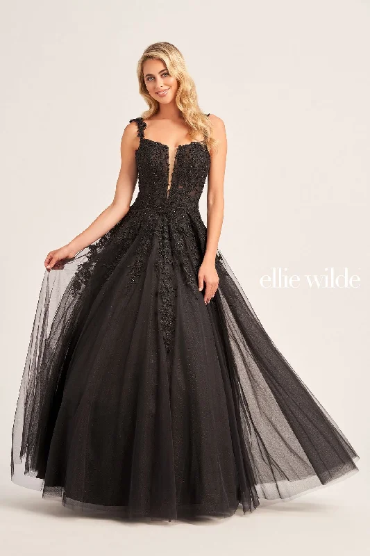 Overstock Ellie Wilde EW120014 Long Formal Glitter Prom Ball Gown