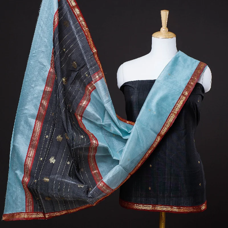 Blowout Sale Black - 3pc Chanderi Silk Handloom Nakshi Zari Suit Material Set