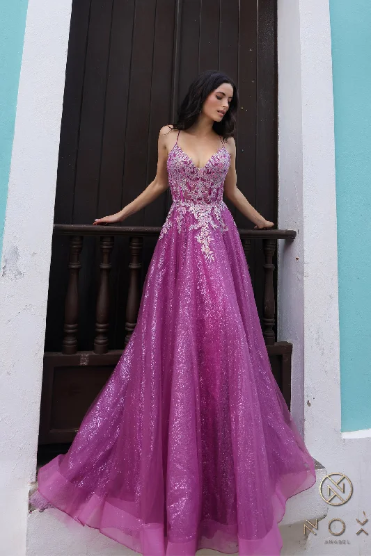 Don't Miss Nox Anabel C1407 Glitter Long A Line Prom Dress