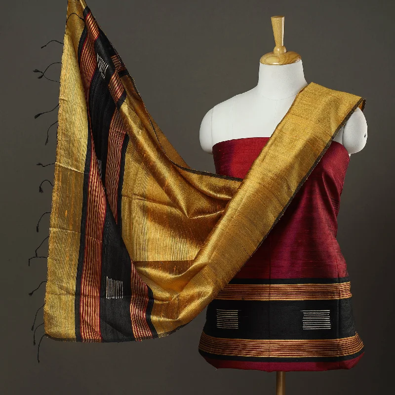 Unmissable Offer Red - 3pc Bhagalpuri Tussar Silk Dress Material Set 08