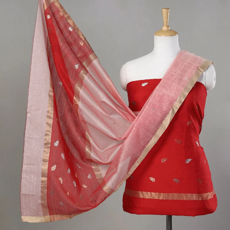 Buy More, Save More Red - 2pc Chanderi Silk Cotton Handloom Zari Buta Suit Material Set