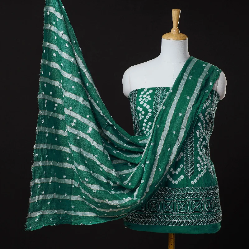 Price Fest Green - 3pc Kutch Bandhani Tie-Dye Cotton Suit Material Set