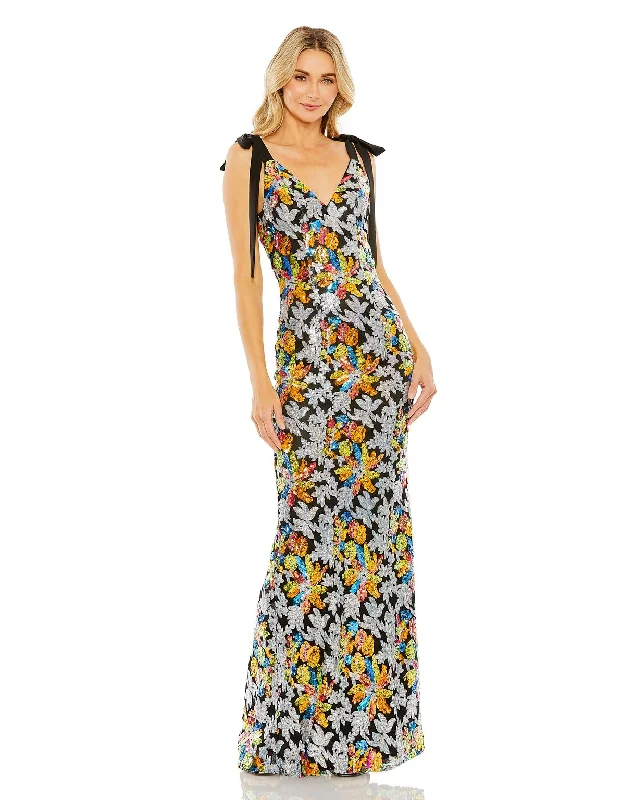 Midnight Madness Mac Duggal 26864 Long Fitted Floral Prom Dress
