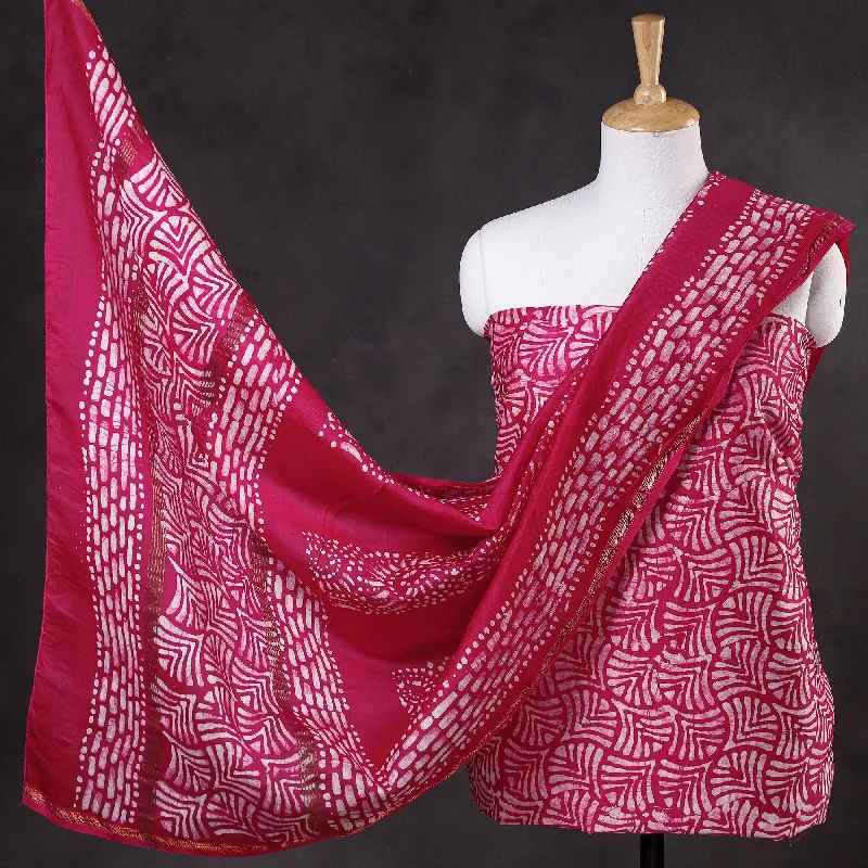 Limited Availability Pink - 3pc Chanderi Silk Hand Batik Print Dress Material