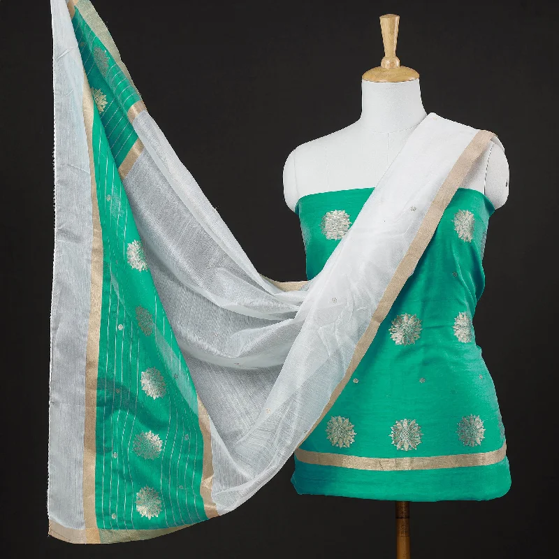 Can't Be Beat Green - 2pc Handloom Chanderi Silk Zari Buti Suit Material Set