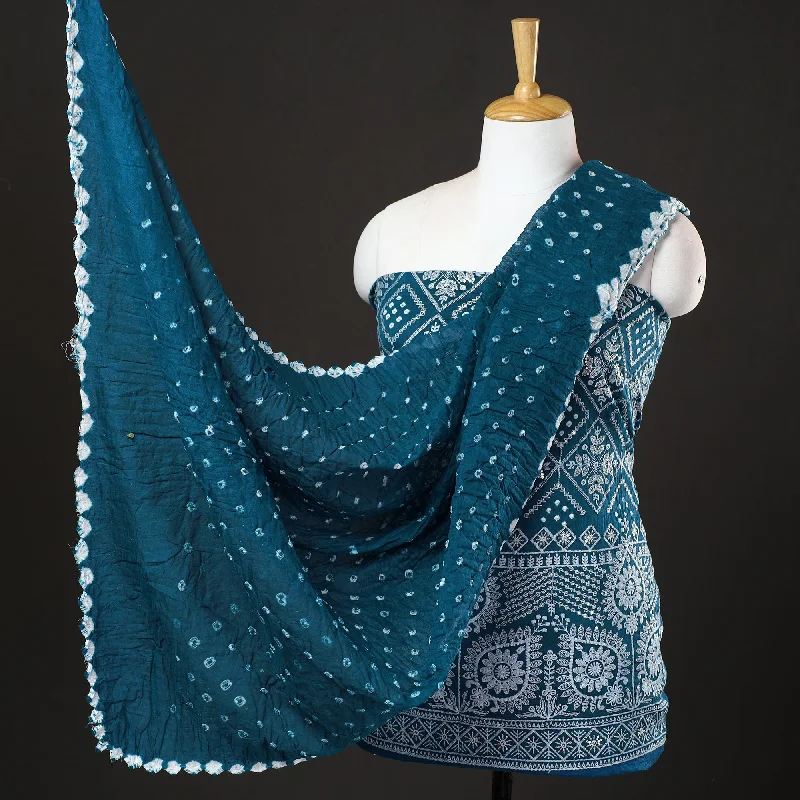 Daily Specials Green - 3pc Kutch Bandhani Tie-Dye Sequin Work Satin Cotton Suit Material Set 10 Daily Specials Green - 3pc Kutch Bandhani Tie-Dye Sequin Work Satin Cotton Suit Material Set 10
