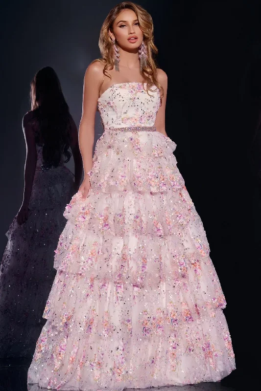 Today Only Jovani 42190 Formal Long Floral Sequin Ball Gown Beaded Prom Dress