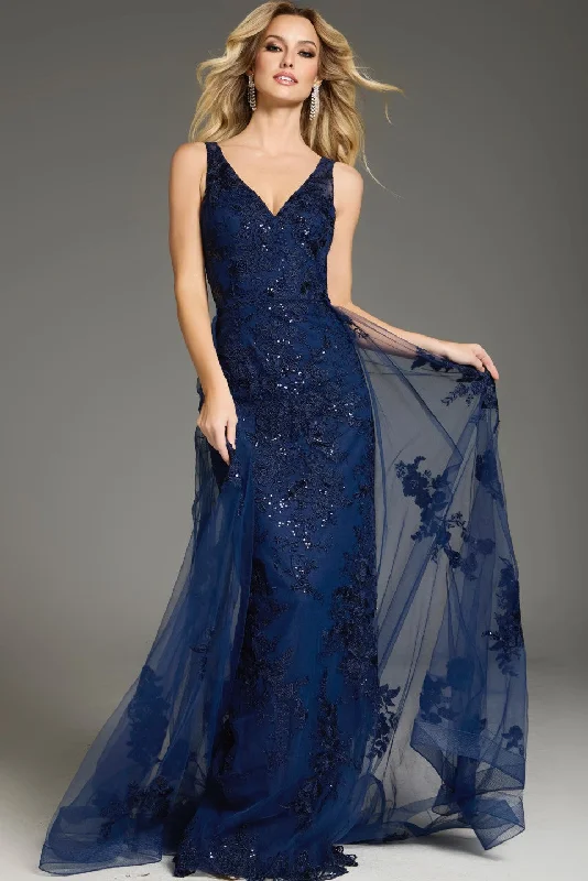 Midnight Madness Jovani 37600 Long Fitted Sequin Formal Overskirt Evening Dress
