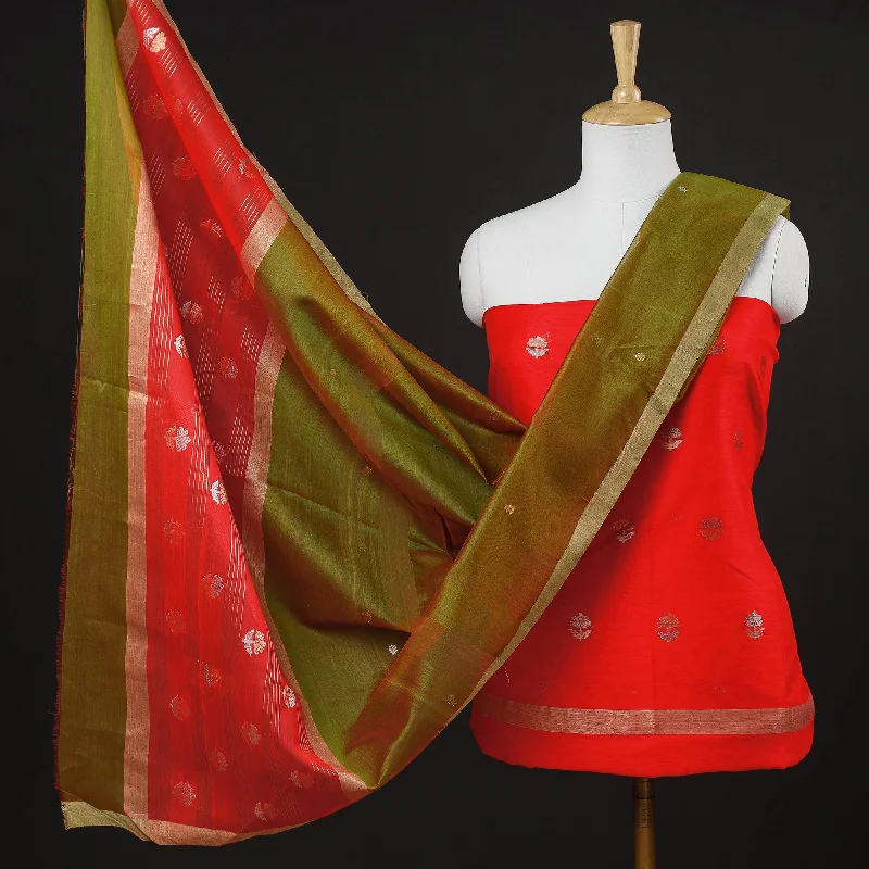 Exclusive Savings Red - 2pc Handloom Chanderi Silk Zari Buti Suit Material Set