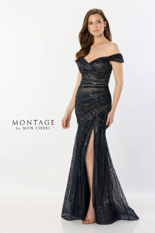 Savings Spectacular Montage M2240 Sequin Long Split Formal Dress