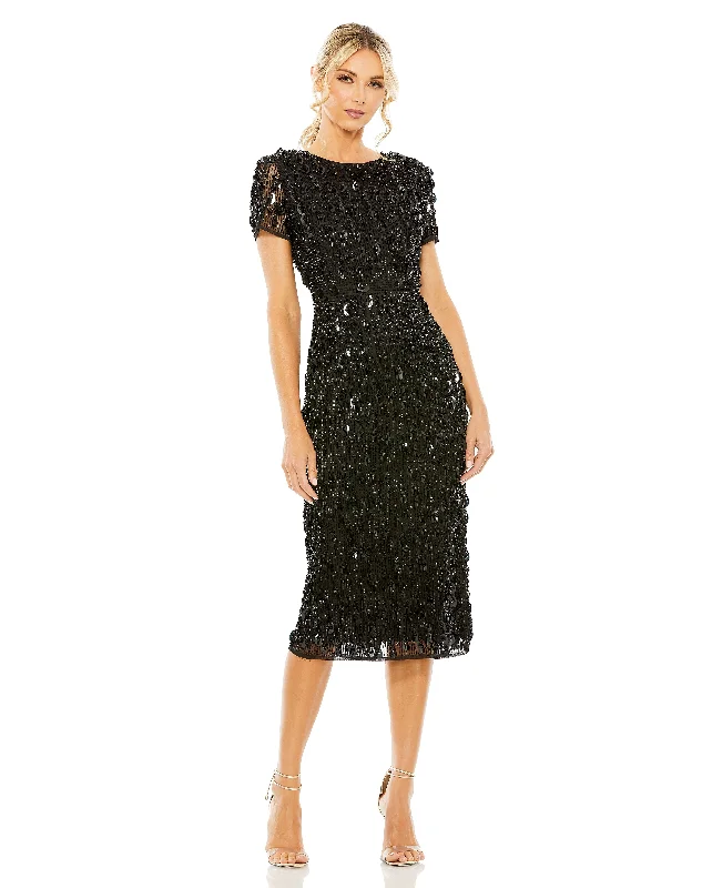Exclusive Offers Mac Duggal 93893 Pearl Beaded Cocktail Tea Length Dress