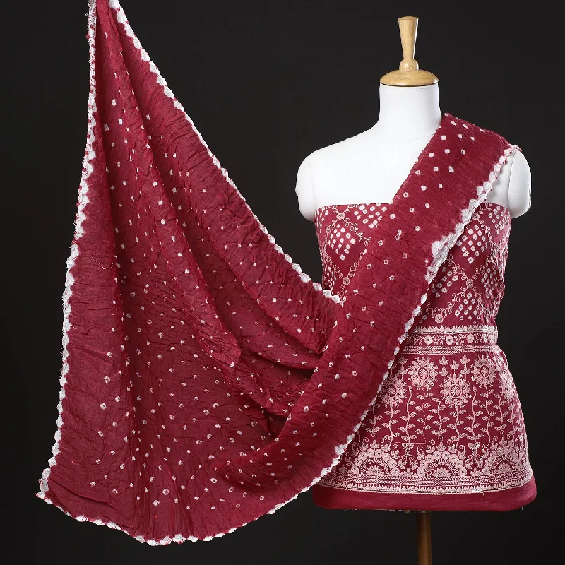 Discount Days Maroon - 3pc Kutch Bandhani Tie-Dye Satin Cotton Suit Material Set