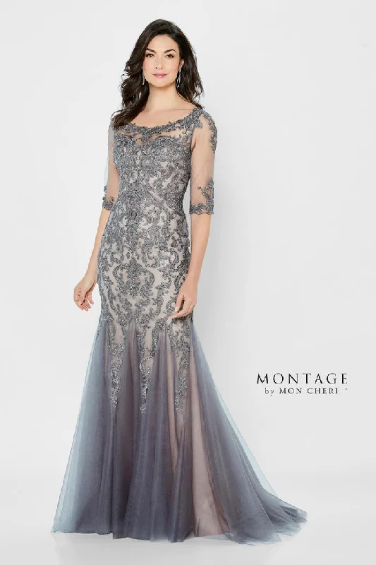 Bargain Bin Montage 122901 Long Metallic Lace Fit Formal Dress