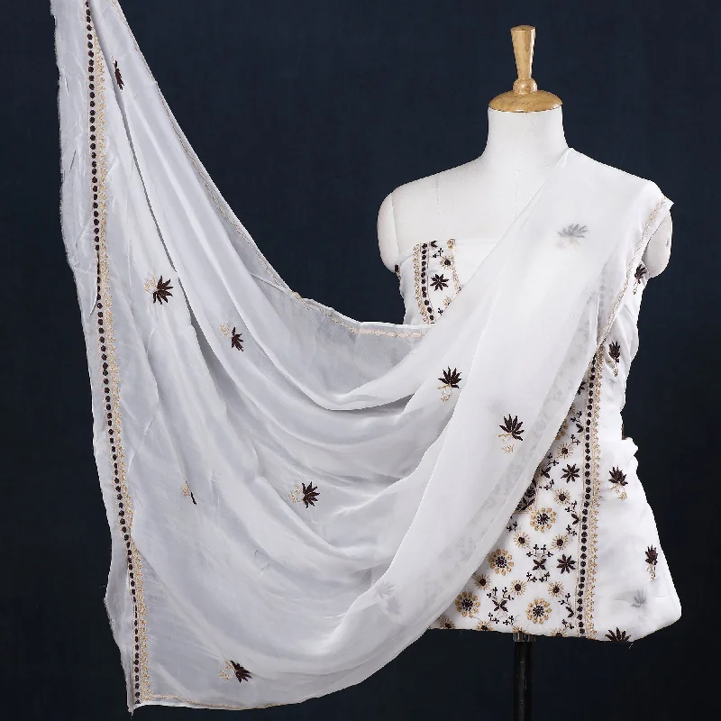 Special Buy White - 2pc Hand Embroidery Chanderi Silk Chikankari Dress Material