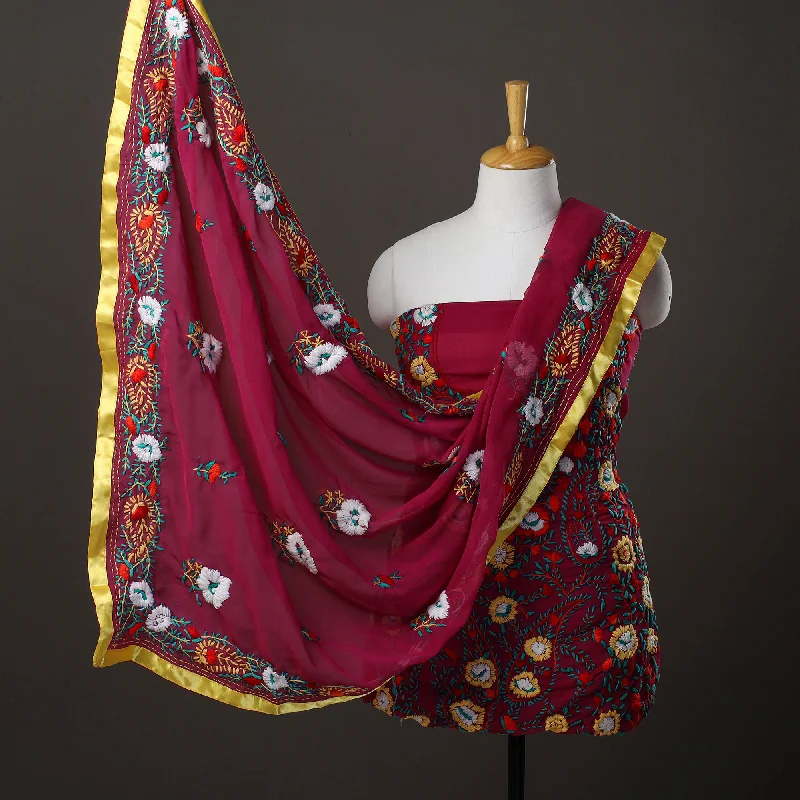 Best Bargains Purple - 3pc Hand Embroidery Georgette Phulkari Dress Material 11